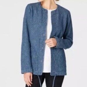 Pure Jill Indigo 100% Cotton Blue Textured Snap‎ Up Drawstring Pockets Blazer S